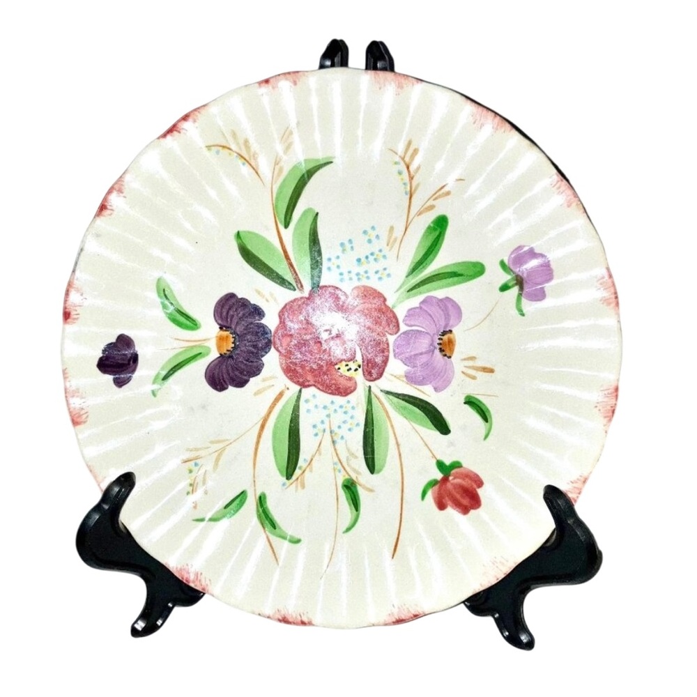 Blue Ridge Southern Potteries Hand Painted 10" Plate with Florals Scallop Edge